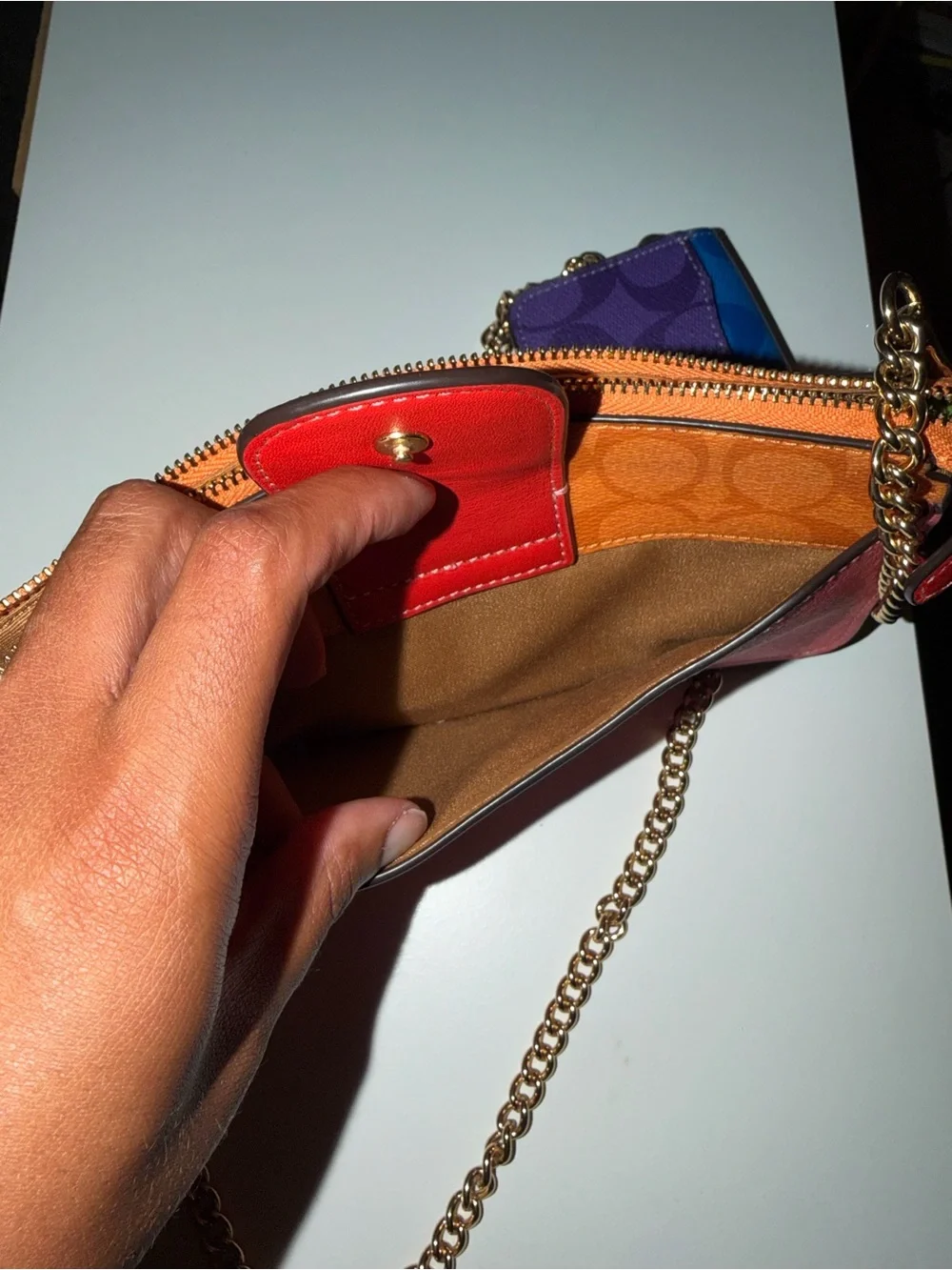 Coach Colorblock Signature Crossbody Bag in Pink/Orange/Blue/Purple/Red